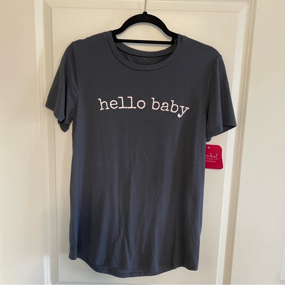 Hello Baby Graphic Maternity Tee Gray White